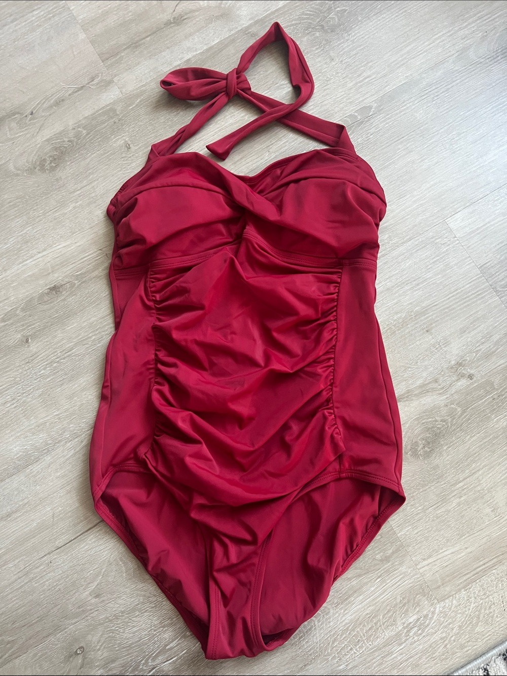 Jantzen Red Ruched Halter One-Piece Swimsuit